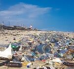 Plastic pollution on a beach in Ghana. Photo: Muntaka Chasant, Wikimedia Commons.